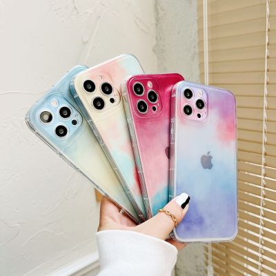 10Pcs Transparent Watercolor Phone Case For iPhone 11 12 Pro Max Mini 7 8 Plus SE  X XS XR Camera Protection Soft TPU Cover