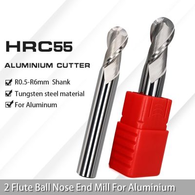 Augusttool HRC55 Ball Nose End Mill Tungsten Steel Sprial Milling Cutter สําหรับโลหะอลูมิเนียมทองแดงรัศมี R1 ถึง R6 CNC Tools