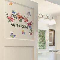 Beautiful Butterfly Flower Wall Stickers Toilet Bathroom Door Decoration Mural Home Decor Self-adhesive Beautify Wallpaper