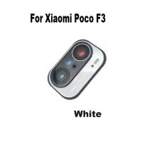 สินค้าใหม่ของแท้สำหรับ Xiaomi POCO F3ด้านหลังกระจกกล้องถ่ายรูปเลนส์ด้านหลังพร้อมที่ใส่ปลอกคอกันสุนัขเลียฝาสติกเกอร์กาวอะไหล่ทดแทน