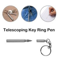 Mini Metal Ball Point Pen 5 Ink Refills Multifunctional Telescopic Pen Keyring Telescoping Ballpoint Pen Tool For School Office Pens