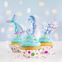 1 Set Fashion Lightweight Beautifully Happy Birthday Mermaid Cupcake Topper Flag Home Decor Party Banner Birthday Flag Banners Streamers Confetti