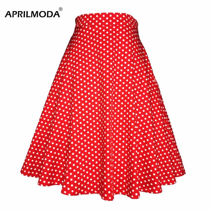 cc-small-dot-cotton-womens-skirt-pin-up-waist-rockabilly-50s