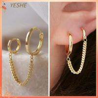 YESHE 6pcs เครื่องประดับอัญมณีอัญมณี สองหลุม ยอดเยี่ยมมากๆ ต่างหูเจาะรู เซอร์คอน ห่วงโซ่ต่างหู โลหะสี