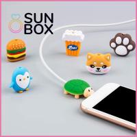 SUN BOX 1Pc มินิ การ์ตูน ปลั๊กชาร์จป้องกัน พีวีซี ที่บังลม สายข้อมูลกัด ตัวป้องกันสาย USB เคสสายไฟ