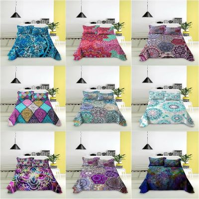 【CW】 Mandala Pattern Sheet Bohemia Flat Bedclothes with Pillowcase King for Adults Kids Bedroom