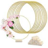 10Pcs 12In Metal Floral Hoop Centerpiece with Stand for Table,Macrame Gold Wreath Ring Centerpiece Table Decorations