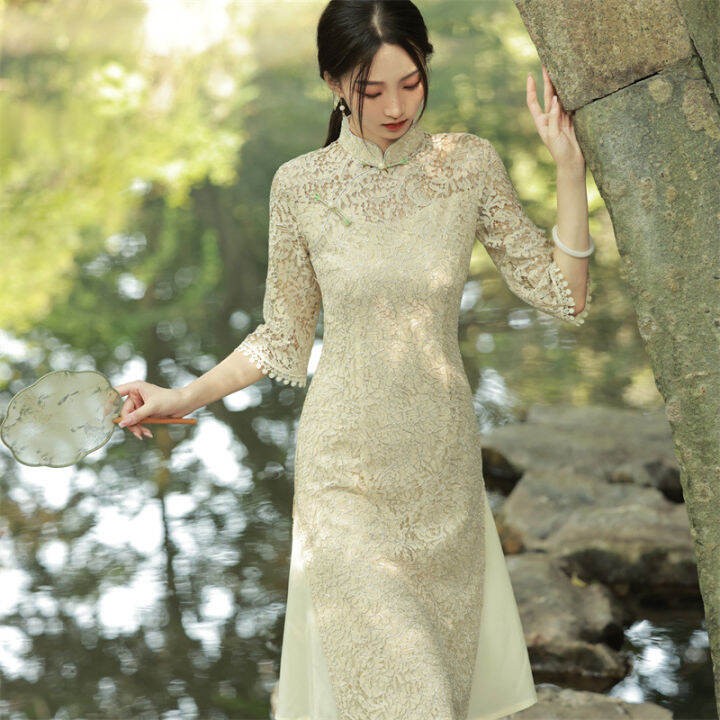 2022-double-layer-aodai-mid-length-cheongsam-ชุดวรรณกรรม-retro-ปรับปรุงสาว-cheongsam-young