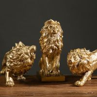 Resin Golden The Lion King Figurines For Desktop Luxury Animal Ornaments Home Living Room Office Decor Objects Crafts