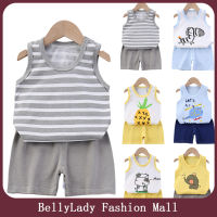 BellyLady เสื้อกล้ามเสื้อสูท2ชิ้นสำหรับฤดูร้อน,เสื้อกล้ามพิมพ์ลายการ์ตูนแขนกุดชุดสองชิ้นสำหรับเด็กหญิงเด็กชายอายุ0-6ปี