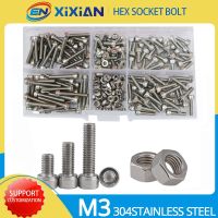 M3 Hex Socket Bolt 304Stainless Steel Flat Head Cap Screw Metric Threaded Hexagon Allen Bolts Nut Assortment Kit Set Box 210Pcs