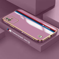 เคสโทรศัพท์ฟรีสายคล้อง + เซลล์สำหรับ Realme Narzo 50i แฟชั่นรถแข่งของเล่นโลโก้ M ปลอกชุบขอบสี่เหลี่ยมลวดลายเคสโทรศัพท์ชุบหรูหราชุบเคสโทรศัพท์อ่อน