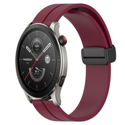 สำหรับ Amazfit GTR 4 22Mm ตะขอแม่เหล็กสีทึบสายนาฬิกาข้อมือซิลิโคน (สีแดงไวน์)