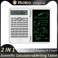 VAORLO หน้าจอ LCD เครื่องคิดเลขวิทยาศาสตร์2 IN 1พับได้,หน้าจอแอลซีดี12หลัก6.5นิ้วแท็บเล็ตวาดรูปดิจิตอลแผ่นกระดานเขียนสำหรับเด็กรองรับการลบปากกาสไตลัสปากกาลบปุ่มล๊อคสำหรับโรงเรียนวิทยาลัยออฟฟิศธุรกิจนักวิจัยนักเรียน