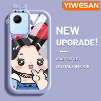 YIWESAN เคสสำหรับ Realme C30 C30s Narzo 50i Prime เคสการ์ตูนน่ารักโบว์เด็กผู้หญิงเคสโทรศัพท์โปร่งใสสีสันสดใสใหม่ซิลิโคนนิ่มใหม่เคสป้องกันเลนส์กล้องถ่ายรูปลายสัตว์ประหลาดน้อยสุดสร้างสรรค์