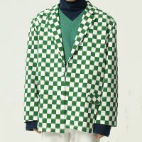 ZZOOI Korean Menswear Fashion Checkerboard Shoulder Pad Blazer Mens Spring 2022 New Loose Notched Single Breasted Suit Coat Tide