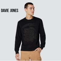 DAVIE JONES เสื้อสเวตเตอร์ ทรง Regular Fit ปักลาย สีดำ Graphic Embroider Sweater SW0023BK