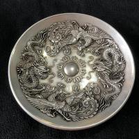 Chinese Rare Collectibles Old Handwork Tibet - Silver Dragon and Phoenix statue bowl home decor metal handicraft