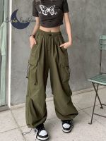 Y2K Streetwear Vintage Chic Cargo Pants for Women High Eleastic Waist Wide Leg Straight Touser for Punk Female Joggers Trousers