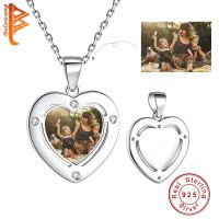 BELAWANG Personalized Custom Photo 100% Real 925 Sterling Silver Love With CZ Heart Pendant Necklace DIY Women Fashion Jewelry