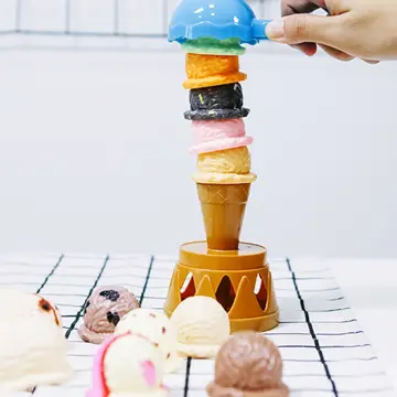 Ice Cream Toy Stacking Tower - Balancing and Stackable Scoop Ice Cream for  Toddlers, Kids Pretend Food Play Set Kitchen Dessert