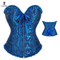 Green Blue Bodices Lace Up Boned Korsett Woman Plus Size Bow-knot Bustier Top Overbust Corset With Zip