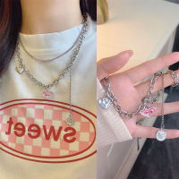 Clavicle Sense New Chain Pink Love Double Stacked Necklace