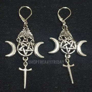 Credential holder Triple Moon Goddess Wicca Pentagram Magic Amulet Lanyard  Card Cover Keychain Key Ring Badge Holder Jewelry