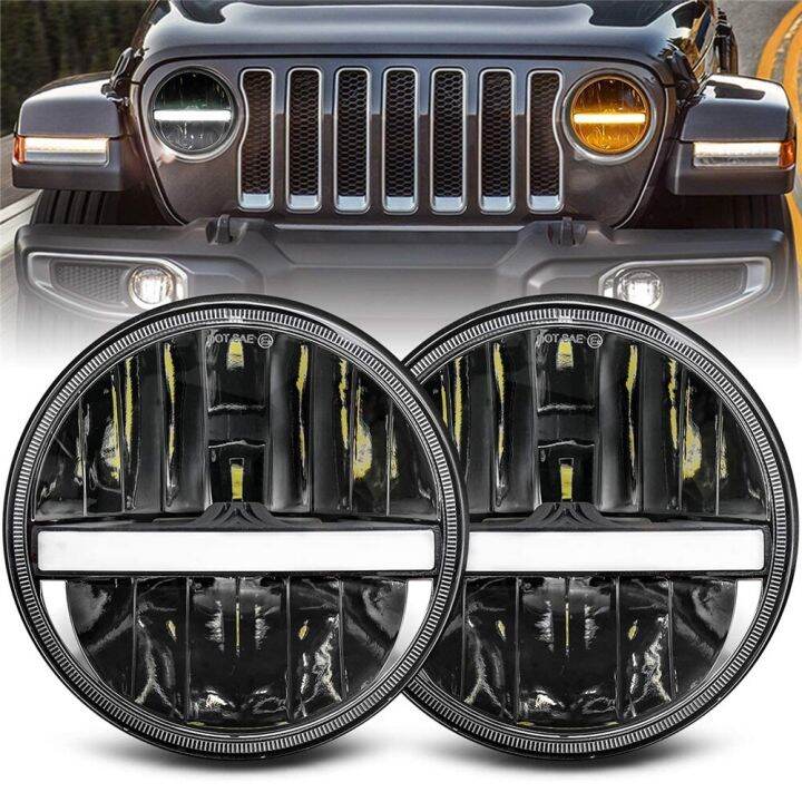 thumbnail interactive-video image 1 of Sennachine 7 Inch Round LED Headlights (Pair) – Chrome Housing, Hi/Lo Beam With DRL – For Jeep Wrangler TJ/LJ/CJ & More 1 of 3