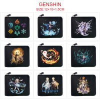 Genshin กระเป๋าใส่เหรียญสำหรับเด็ก,กระเป๋าหนัง PU คลิปเงินกระเป๋าเงินใส่เหรียญทรงสั้นพิมพ์ลายตัวการ์ตูนสำหรับเด็กหญิงเด็กชายผู้ชายผู้หญิงกระเป๋าเก็บบัตรมีซิปล็อก/เสื้อยืด0000