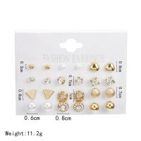 Fashion 12 pairset Women Square Crystal Heart Stud Earring Piercing Simulated Pearl Flower Earrings