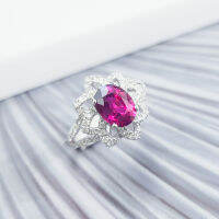 Rhodolite Diamond Ring แหวนพลอยโรโดไลท์ ประดับด้วยเพชรรูปทรงดอกไม้ ตัวเรือนทองขาว18K