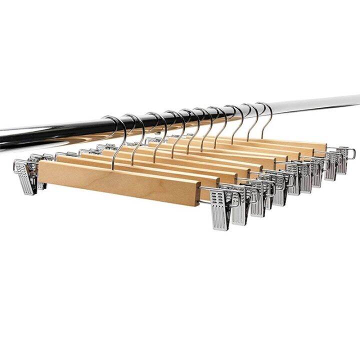 10-pack-wooden-skirt-hangers-with-adjustable-clips-non-slip-trouser-hanger-natural-finish-lotus-wood-pants-hangers-360