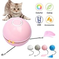 [New pet products]ของเล่นสำหรับสัตว์เลี้ยงแมวอัจฉริยะไฟ LED สีสันสดใสลูกหมุนตัวพร้อมกระดิ่งแคทนิปและ USB ของเล่นขนนกลูกแมวแบบชาร์จไฟได้