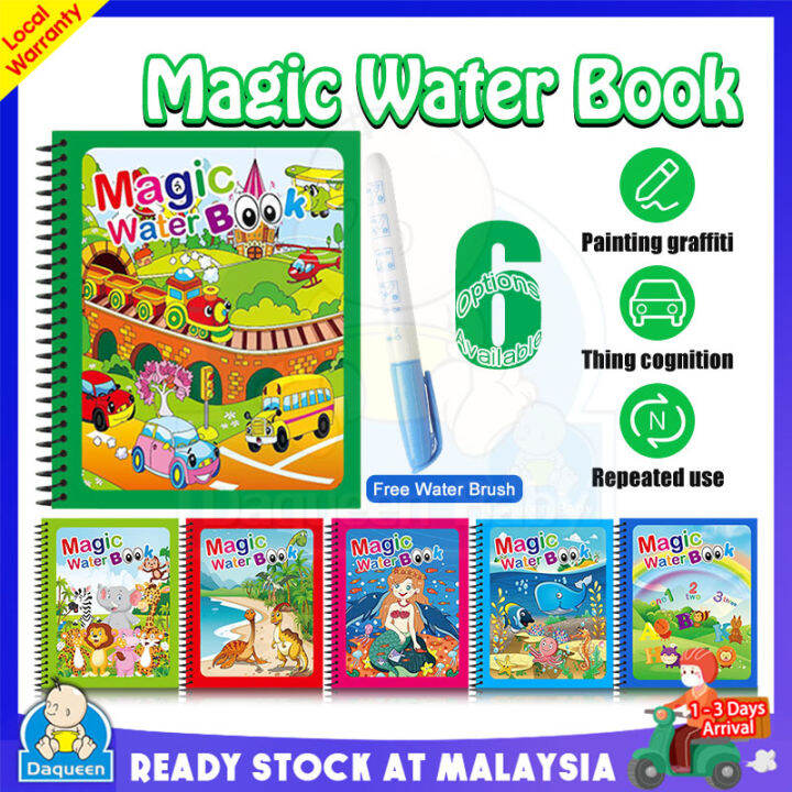Magic Water Colouring Book With Water Pen Reusable Water Book Drawing ...
