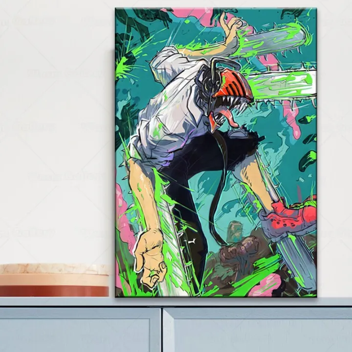 Retro Art Decor ภาพวาดอะนิเมะญี่ปุ่น Chainsaw Man Home Decor Wall Decor การ์ตูนคุณภาพผ้าใบห้อง