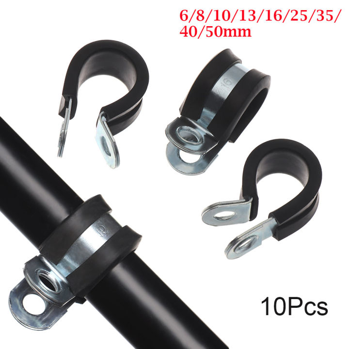 10Pcs Wiring Hose Clamp Rubber Lined P Clips Pipe Mounting Fix