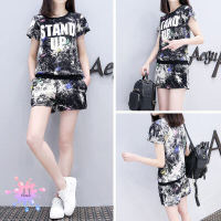 New Korean fashion large size was thin short sleeve shorts suit female summer casual sportswear two-piece suit No.stand up