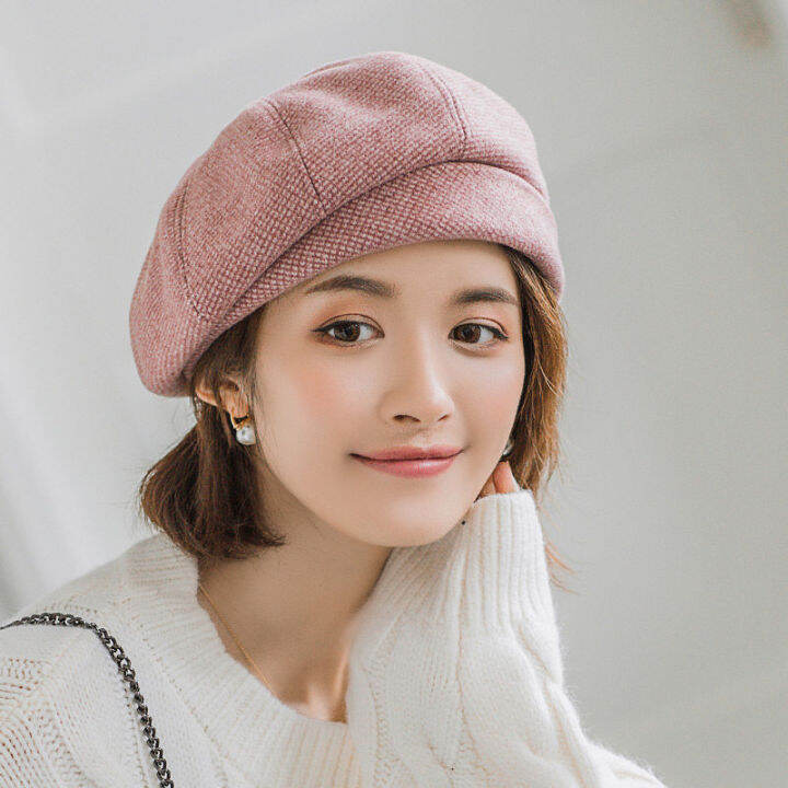 ฤดูใบไม้ร่วงฤดูหนาวสุภาพสตรีน่ารักลายสก๊อต-beret-หมวกฝรั่งเศสแฟชั่นลำลอง-houndstooth-สีชมพูสีดำหมวกสำหรับผู้หญิงสาวเด็กส่งหนังสือพิมพ์หมวกออกแบบ