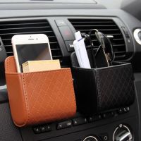 Car Air Outlet Hanging Storage Box Mobile Phone Bag Trash Can PU Leather Car Phone Holder Stand Auto Interior Decor Accessories Picture Hangers Hooks