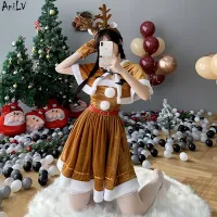 【Approving】 AniLV ใหม่2022สาวคริสต์มาส Reindeer สีน้ำตาลเดรสยูนิฟอร์มผู้หญิงกวางกวางใหญ่ผ้าคลุมศีรษะชุดชุดคอสเพลย์