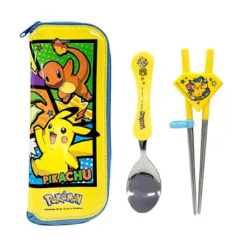 Pokemon Spoon, Fork, Chopsticks Utensil Set with Case for Kids