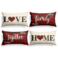 Red Black Plaid Valentine’s Day Linen Pillow Cover Sofa Cushion Cover Home Decor can be customized for you 30x50 40x60