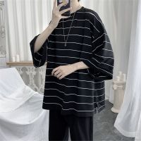 【YF】✿  Oversized Men Streetwear Striped Japan Hip Hop Loose Half Sleeve T Shirts Male