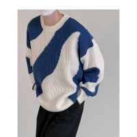 【YD】 and O-Neck Knit Sweater for Men Patchwork Pullover Loose 2022 New Mens Oversized