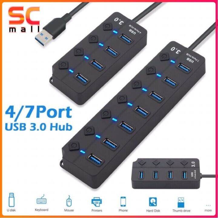 7 Port Hubs Usb 3 0 Extension Multiple Splitter 4 Port Extender for