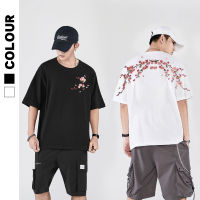 2023 Spring And Summer New National Fashion Chinese Style Fashion Brand Loose Plum Embroidery Short Sleeve T-Shirt Men Couple Summer Half Sleeve