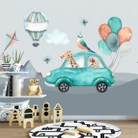 ┋ Bacal Cute Cartoon Car 3d Wallpaper Mural for Nursery Kids Room 3d Balloon Wall paper Murals Kindergarten Home Decor