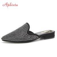 [ใหม่2023] Aphixta รองเท้าแตะสตรีคริสตัล Sequined ผู้หญิงรองเท้าแตะปลายแหลมส้น Bling Loafers ล่อฤดูร้อนรองเท้าสตรี