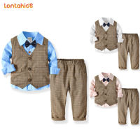 lontakids 1-7ปีเด็กเล็กลายสก๊อตชุดสูทเด็กชุด (เสื้อ + เสื้อกั๊ก + กางเกง + Bowtie) เสื้อผ้าเด็กทารกเด็กชุดอย่างเป็นทางการ